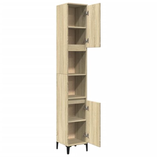 Wooden Bathroom Cabinet Vanity Storage Rack Shelf Cupboard Stand Sonoma Oak 30x30x190cm - Image 6
