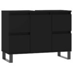 Wooden Bathroom Vanity Cabinet Basin Sink Storage Shelf Stand Unit Black 80x33x60cm