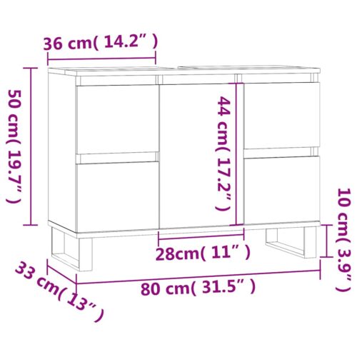 Wooden Bathroom Vanity Cabinet Basin Sink Storage Shelf Stand Unit Black 80x33x60cm - Image 12