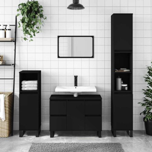 Wooden Bathroom Vanity Cabinet Basin Sink Storage Shelf Stand Unit Black 80x33x60cm - Image 13