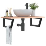 Basin Shelf Wall Mounted Steel Solid Wood Oak