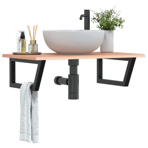 Basin Shelf Wall Mounted Steel Solid Wood Oak