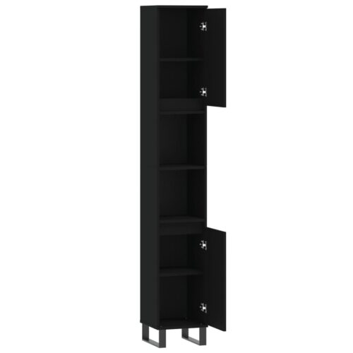 Wooden Bathroom Cabinet Vanity Storage Rack Shelf Cupboard Stand Black 30x30x190cm - Image 6