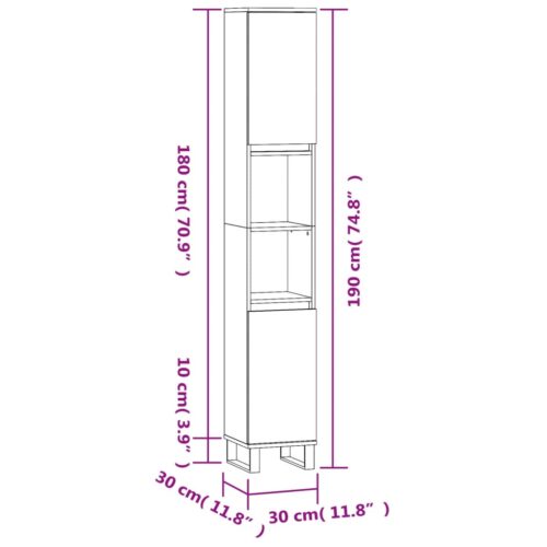 Wooden Bathroom Cabinet Vanity Storage Rack Shelf Cupboard Stand Black 30x30x190cm - Image 12