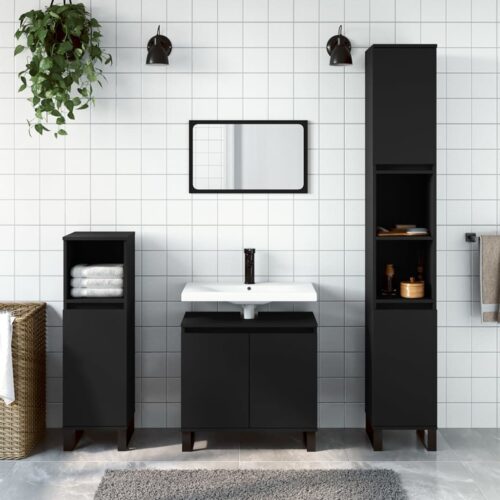 Wooden Bathroom Cabinet Vanity Storage Rack Shelf Cupboard Stand Black 30x30x190cm - Image 13