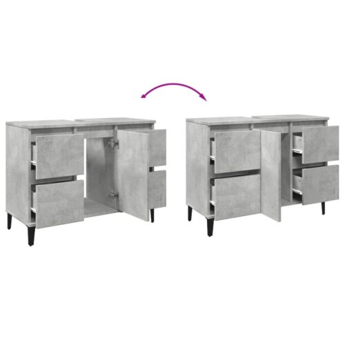 Wooden Bathroom Vanity Cabinet Basin Sink Storage Shelf Unit Grey 80x33x60cm - Image 8
