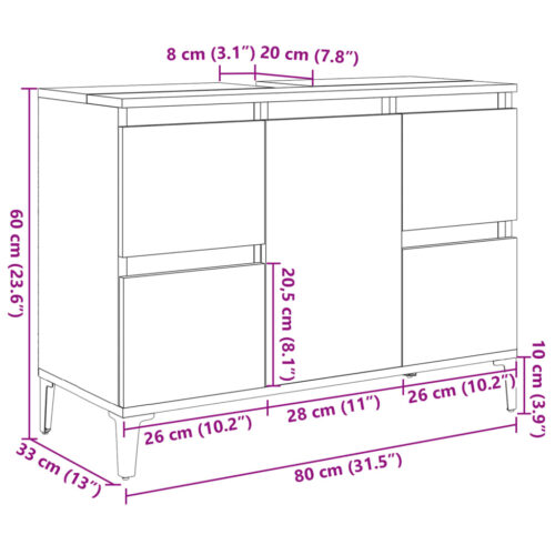 Wooden Bathroom Vanity Cabinet Basin Sink Storage Shelf Unit Grey 80x33x60cm - Image 10