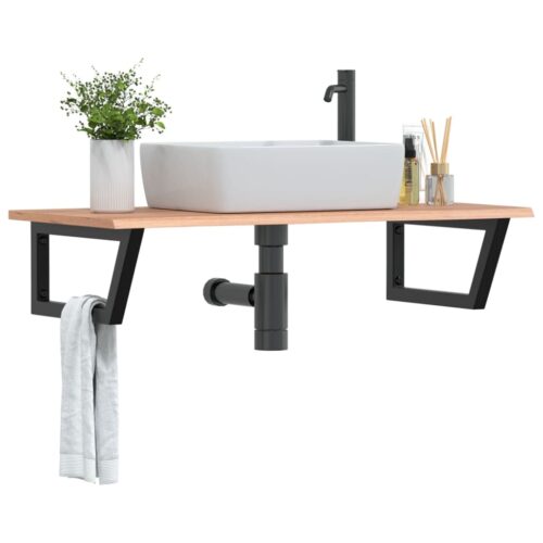 Basin Shelf Wall Mounted Steel Solid Wood Oak - Image 12