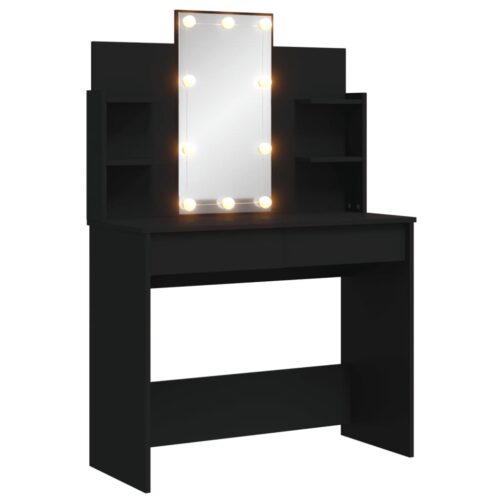 LED Lights Dressing Table Makeup Mirror Bulbs Shelf Drawer Vanity Cabinet Black 96x40x142cm