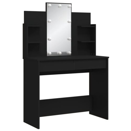 LED Lights Dressing Table Makeup Mirror Bulbs Shelf Drawer Vanity Cabinet Black 96x40x142cm - Image 3