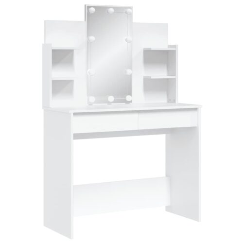 Dressing Table with LED Lights White 96x40x142cm - Image 3