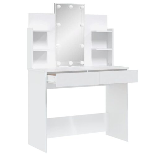 Dressing Table with LED Lights White 96x40x142cm - Image 4