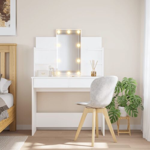 Dressing Table with LED Lights White 96x40x142cm - Image 13