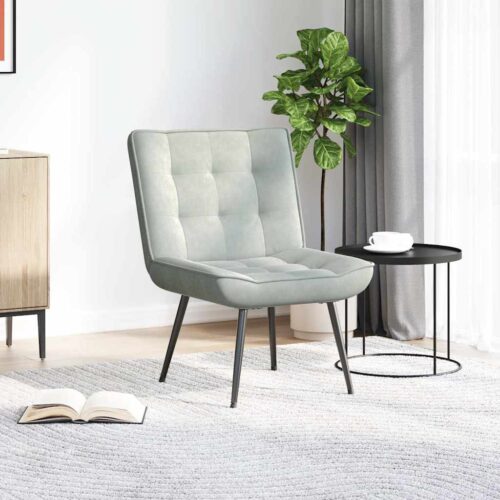 Velvet Fabric Lounge Chair Living Nursery Bedroom Retro Sofa Accent Light Grey - Image 3