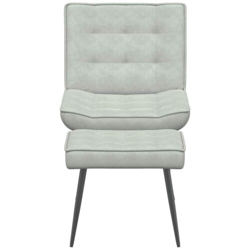 Velvet Lounge Chair Ottoman Set Living Bedroom Foot Stool Accent Sofa Light Grey - Image 5