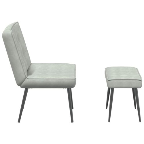 Velvet Lounge Chair Ottoman Set Living Bedroom Foot Stool Accent Sofa Light Grey - Image 6