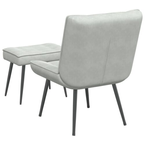 Velvet Lounge Chair Ottoman Set Living Bedroom Foot Stool Accent Sofa Light Grey - Image 7