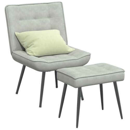 Velvet Lounge Chair Ottoman Set Living Bedroom Foot Stool Accent Sofa Light Grey - Image 12