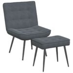 Velvet Lounge Chair Ottoman Set Living Bedroom Foot Stool Accent Sofa Dark Grey