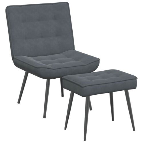 Velvet Lounge Chair Ottoman Set Living Bedroom Foot Stool Accent Sofa Dark Grey