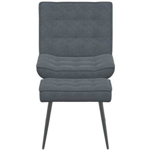 Velvet Lounge Chair Ottoman Set Living Bedroom Foot Stool Accent Sofa Dark Grey - Image 5