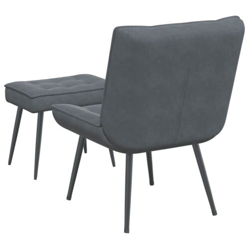 Velvet Lounge Chair Ottoman Set Living Bedroom Foot Stool Accent Sofa Dark Grey - Image 7