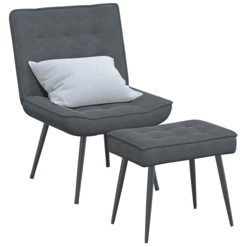 Velvet Lounge Chair Ottoman Set Living Bedroom Foot Stool Accent Sofa Dark Grey - Image 12