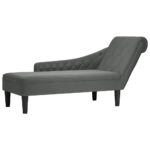 Chaise Lounge with Pillow Right Armrest Dark Grey Fabric