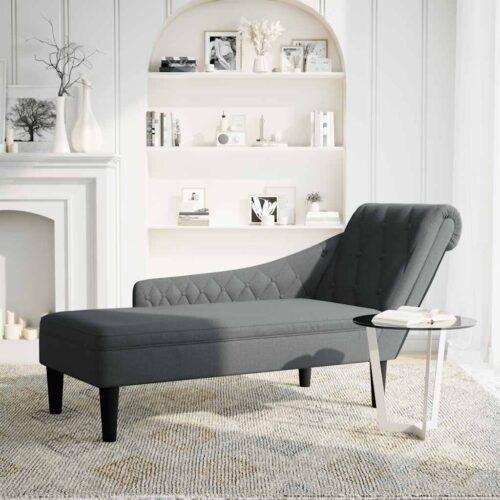 Chaise Lounge with Pillow Right Armrest Dark Grey Fabric - Image 2