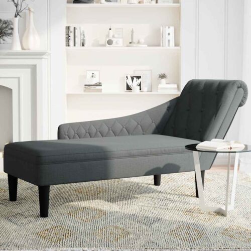 Chaise Lounge with Pillow Right Armrest Dark Grey Fabric - Image 3