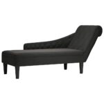Chaise Lounge with Pillow Right Armrest Black Fabric