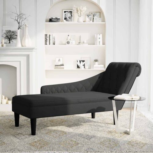 Chaise Lounge with Pillow Right Armrest Black Fabric - Image 2