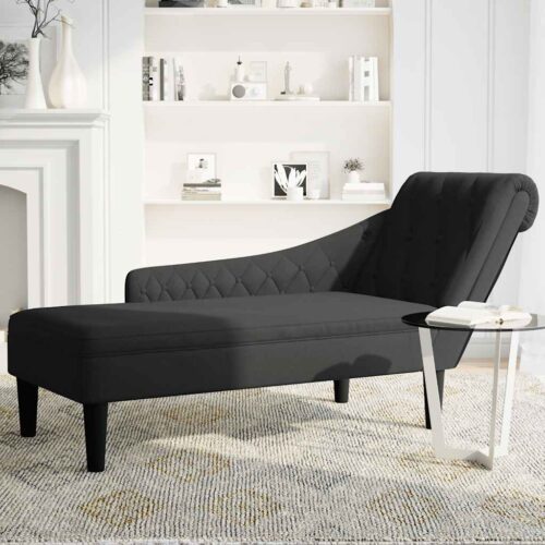 Chaise Lounge with Pillow Right Armrest Black Fabric - Image 3