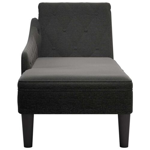 Chaise Lounge with Pillow Right Armrest Black Fabric - Image 4