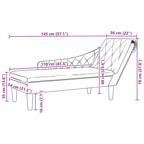 Chaise Lounge with Pillow Right Armrest Black Fabric - Image 9