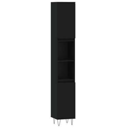 Wooden Bathroom Cabinet Vanity Storage Rack Shelf Cupboard Black 30x30x190cm