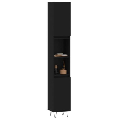 Wooden Bathroom Cabinet Vanity Storage Rack Shelf Cupboard Black 30x30x190cm - Image 3