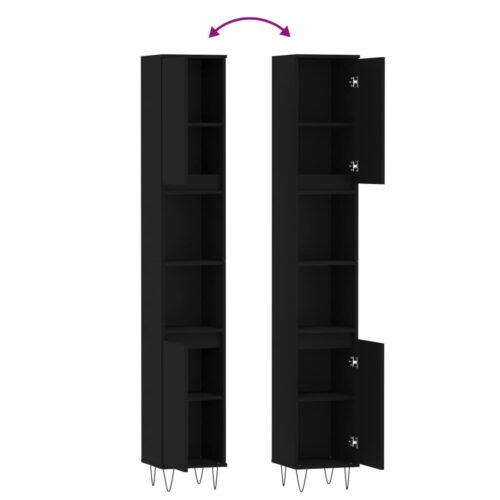 Wooden Bathroom Cabinet Vanity Storage Rack Shelf Cupboard Black 30x30x190cm - Image 9