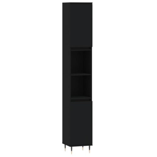 Wooden Bathroom Cabinet Vanity Storage Rack Shelf Cupboard Stand Black 30x30x190cm