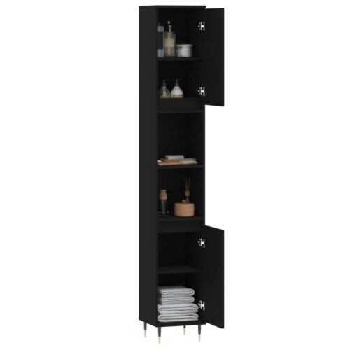 Wooden Bathroom Cabinet Vanity Storage Rack Shelf Cupboard Stand Black 30x30x190cm - Image 4