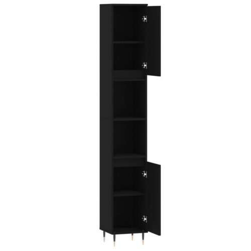 Wooden Bathroom Cabinet Vanity Storage Rack Shelf Cupboard Stand Black 30x30x190cm - Image 6