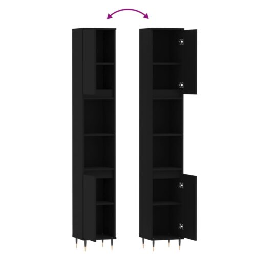 Wooden Bathroom Cabinet Vanity Storage Rack Shelf Cupboard Stand Black 30x30x190cm - Image 9