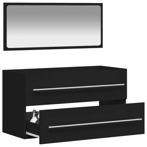 Wooden Bathroom Cabinet with Mirror Set Vanity Sink Storage Rack Drawers Black - Image 3