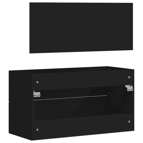 Wooden Bathroom Cabinet with Mirror Set Vanity Sink Storage Rack Drawers Black - Image 7