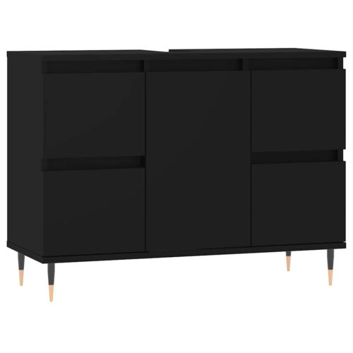 Wooden Bathroom Cabinet Vanity Storage Rack Shelf Cupboard Stand Black 80x33x60cm