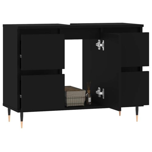 Wooden Bathroom Cabinet Vanity Storage Rack Shelf Cupboard Stand Black 80x33x60cm - Image 3