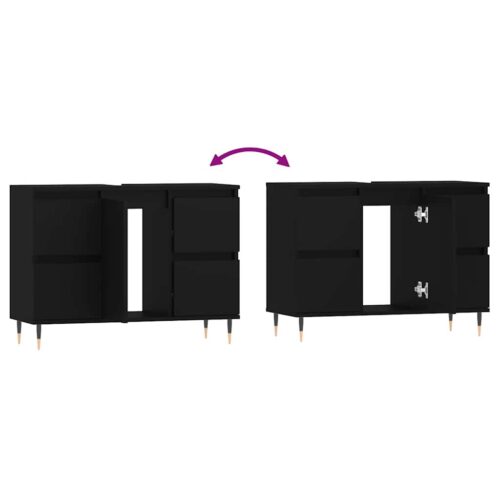 Wooden Bathroom Cabinet Vanity Storage Rack Shelf Cupboard Stand Black 80x33x60cm - Image 9