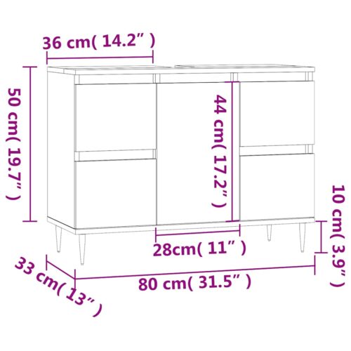 Wooden Bathroom Cabinet Vanity Storage Rack Shelf Cupboard Stand Black 80x33x60cm - Image 12
