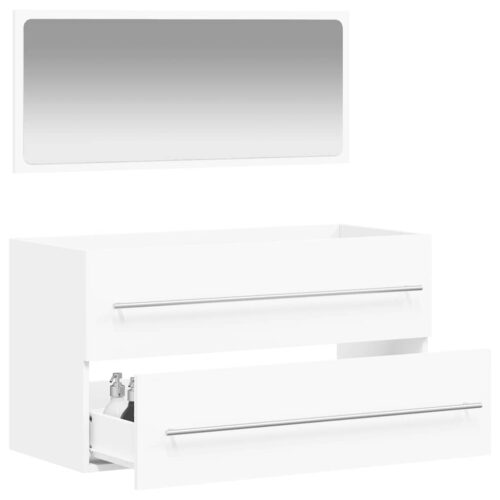 Wooden Bathroom Cabinet Mirror Set Wall Mount Vanity Basin Storage Drawers White - Image 3