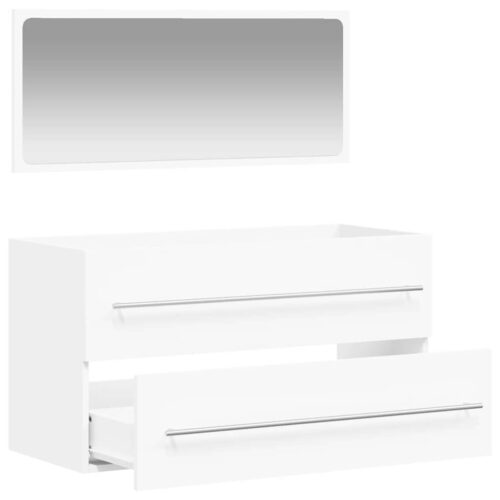Wooden Bathroom Cabinet Mirror Set Wall Mount Vanity Basin Storage Drawers White - Image 4